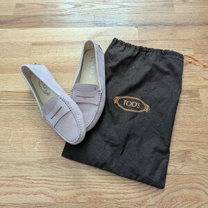 Tod's Giommino Brushed Suede Driving Shoes - Light Pink - Size 38.5